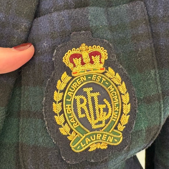 Lauren Ralph Lauren Wool Cashmere Tartan Blazer Green Navy Size 8 Petite - Picture 9 of 9